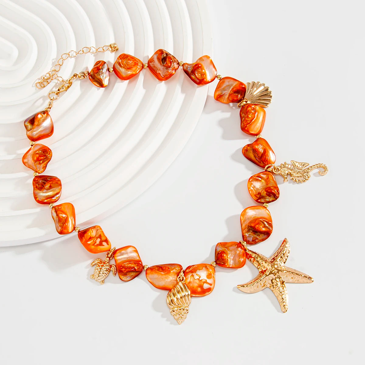 Bohemia Orange Color Geometric Stone Chain Necklace Romantic Women Star Pendant Adjustable Metal Necklace Jewelry Gift New