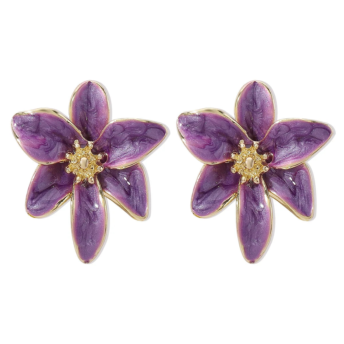 Metal Flower Colorful Drip Glaze Enamel Earrings for Women European and American Style Personality Romantic Jewelry Accessories