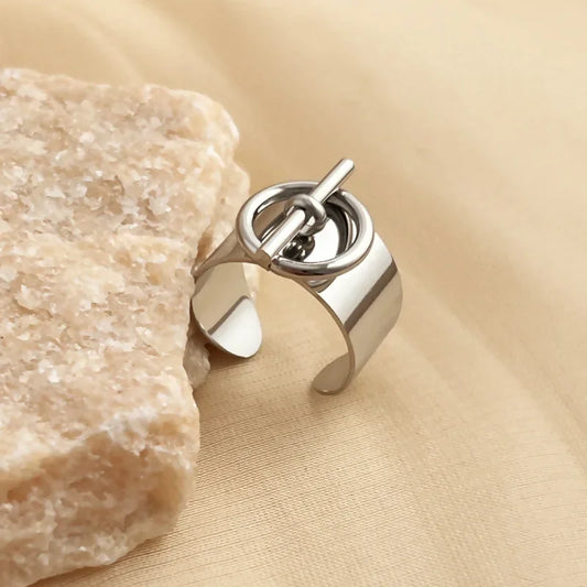 OT Buckle Ring for Women Geometric Chain Stainless Steel Wide Finger Rings Opening Adjustable Hip Hop Jewelry Party Girls Gifts