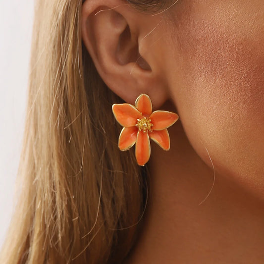 Metal Flower Colorful Drip Glaze Enamel Earrings for Women European and American Style Personality Romantic Jewelry Accessories