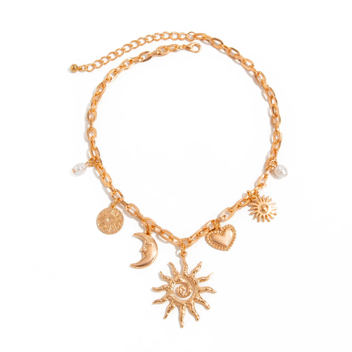 2025 Faddish Vintage Heart Sun Moon Pendant Necklace Trendy Creative Alloy Chains Chokers Necklace Wed Bridal Jewelry