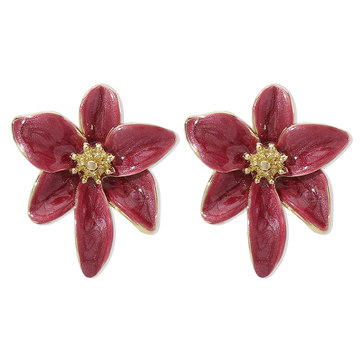 Metal Flower Colorful Drip Glaze Enamel Earrings for Women European and American Style Personality Romantic Jewelry Accessories