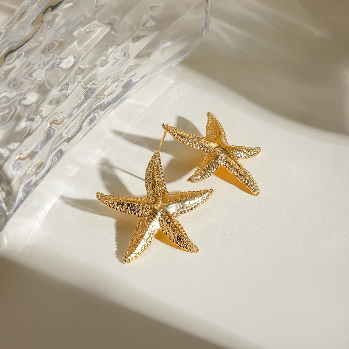Uworld 18K Gold Plated Stainless Steel Textured Starfish Earrings for Women Waterproof Fashion Jewelry Gift